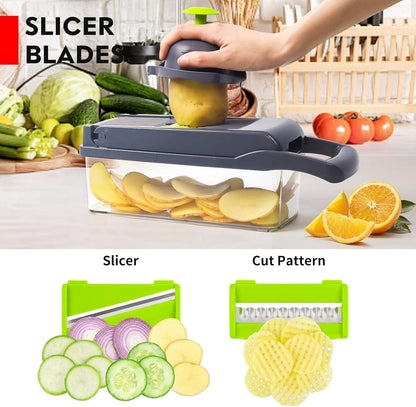 16-in-1 Multifunctional Vegetable Cutter & Slicer Kitchen Tool with Interchangeable Blades